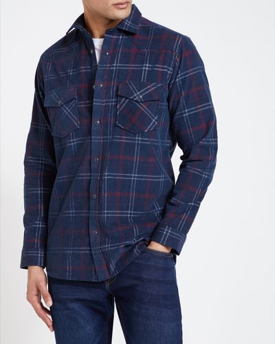 Long-Sleeved Regular Fit Printed Corduroy Shirt